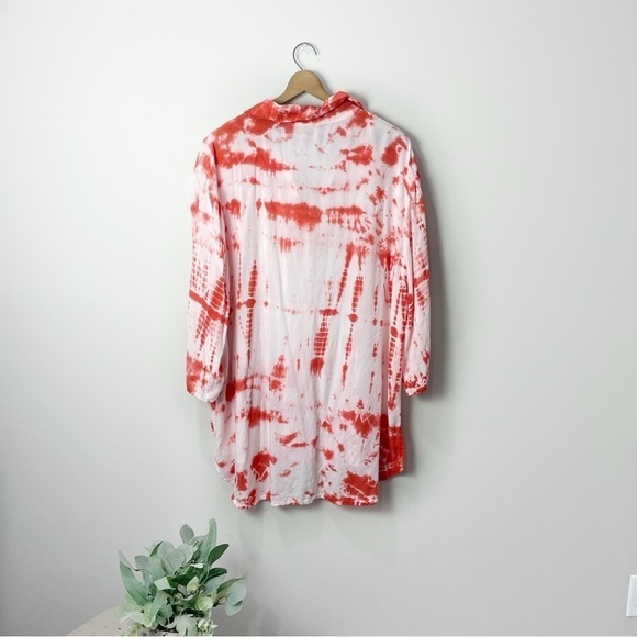 [Oso Casuals] Women's Size: XL Red & White Tie Dye Button Down Flowy Top - Picture 5 of 6